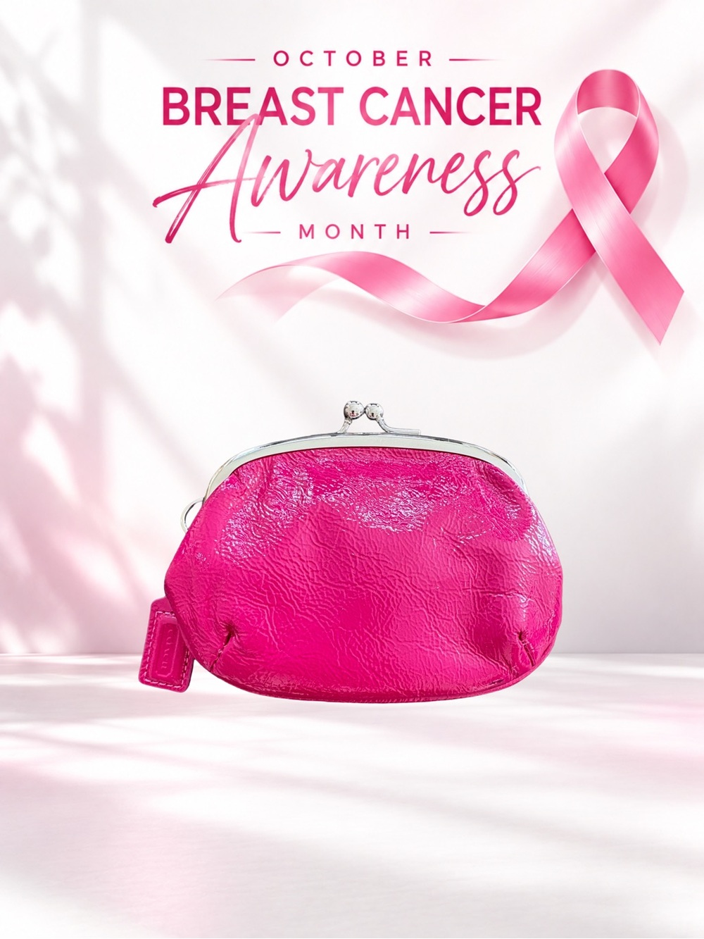 🎀 Coach Patent Leather Kisslock - Breast Cancer Awareness